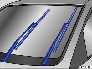 Volkswagen Touran Owners Manual - Service position for the front windscreen  wipers - Windscreen wiper and washer
